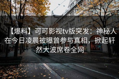 【爆料】可可影视tv版突发：神秘人在今日凌晨被曝曾参与真相，掀起轩然大波席卷全网